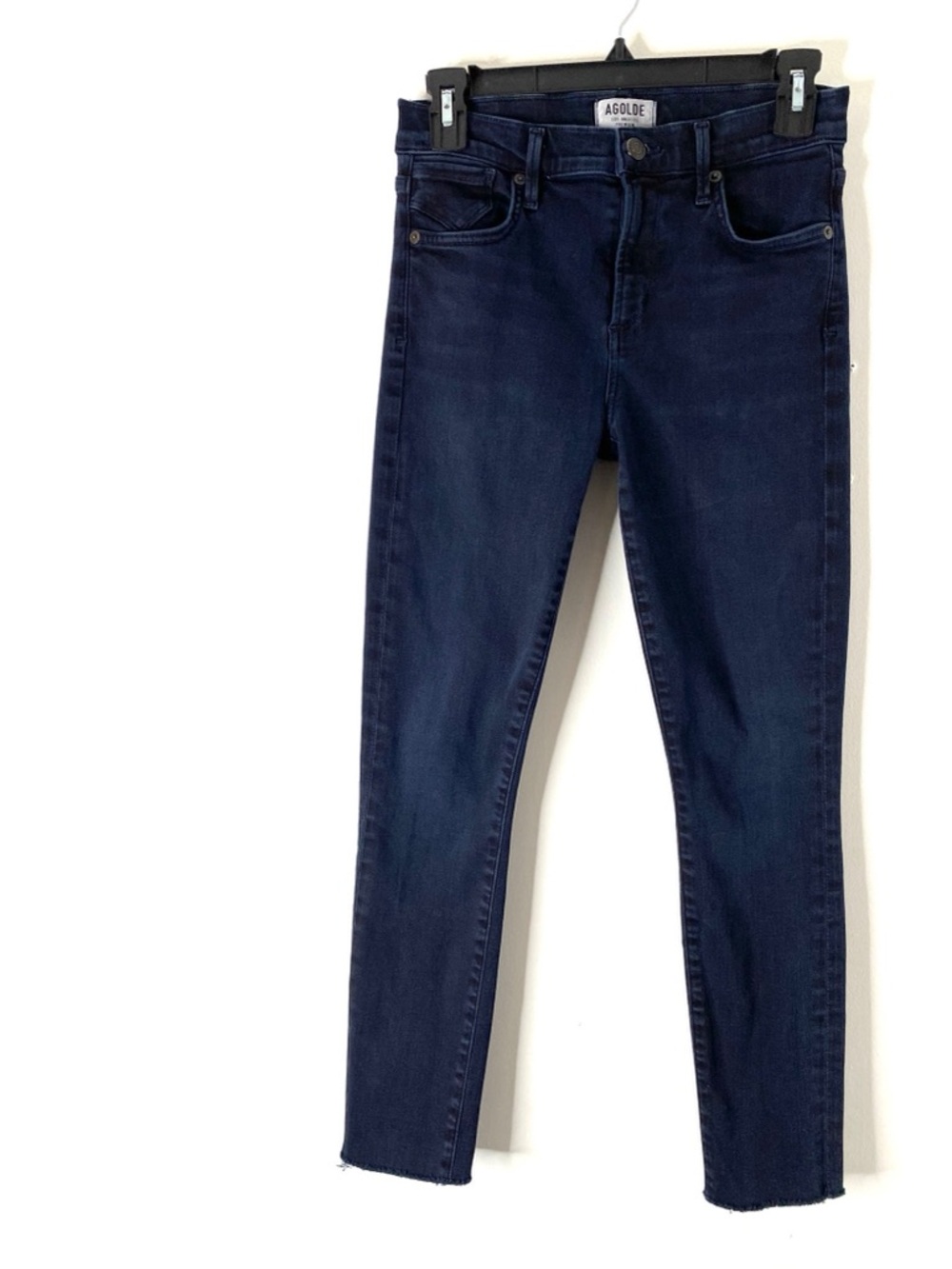 AGOLDE Skinny Raw Hem Jeans Dark Wash Five Pocket Denim